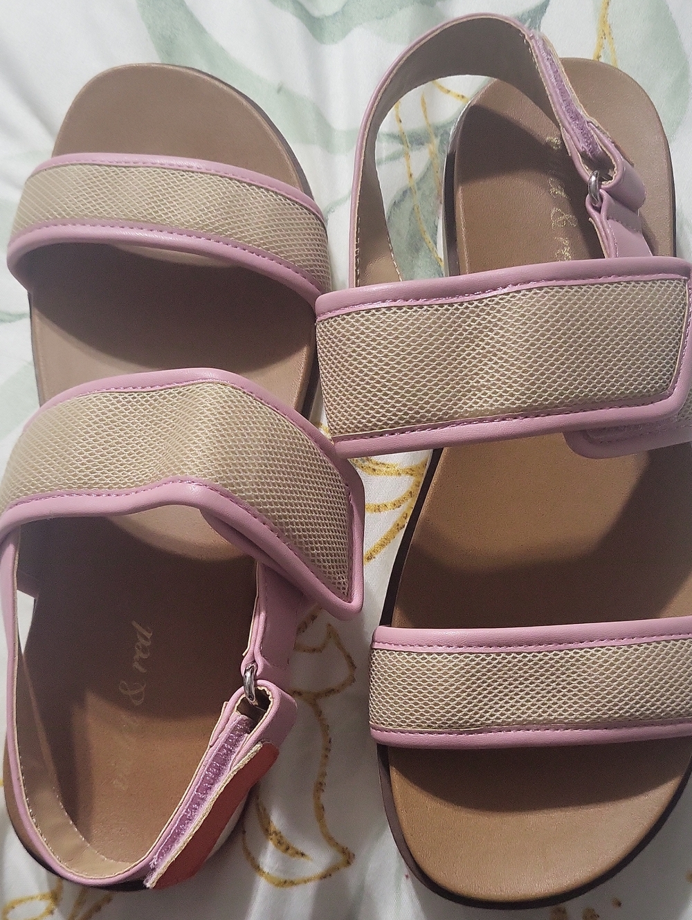 Women’s Pink and Beige Mesh Strap Comfort Sandals